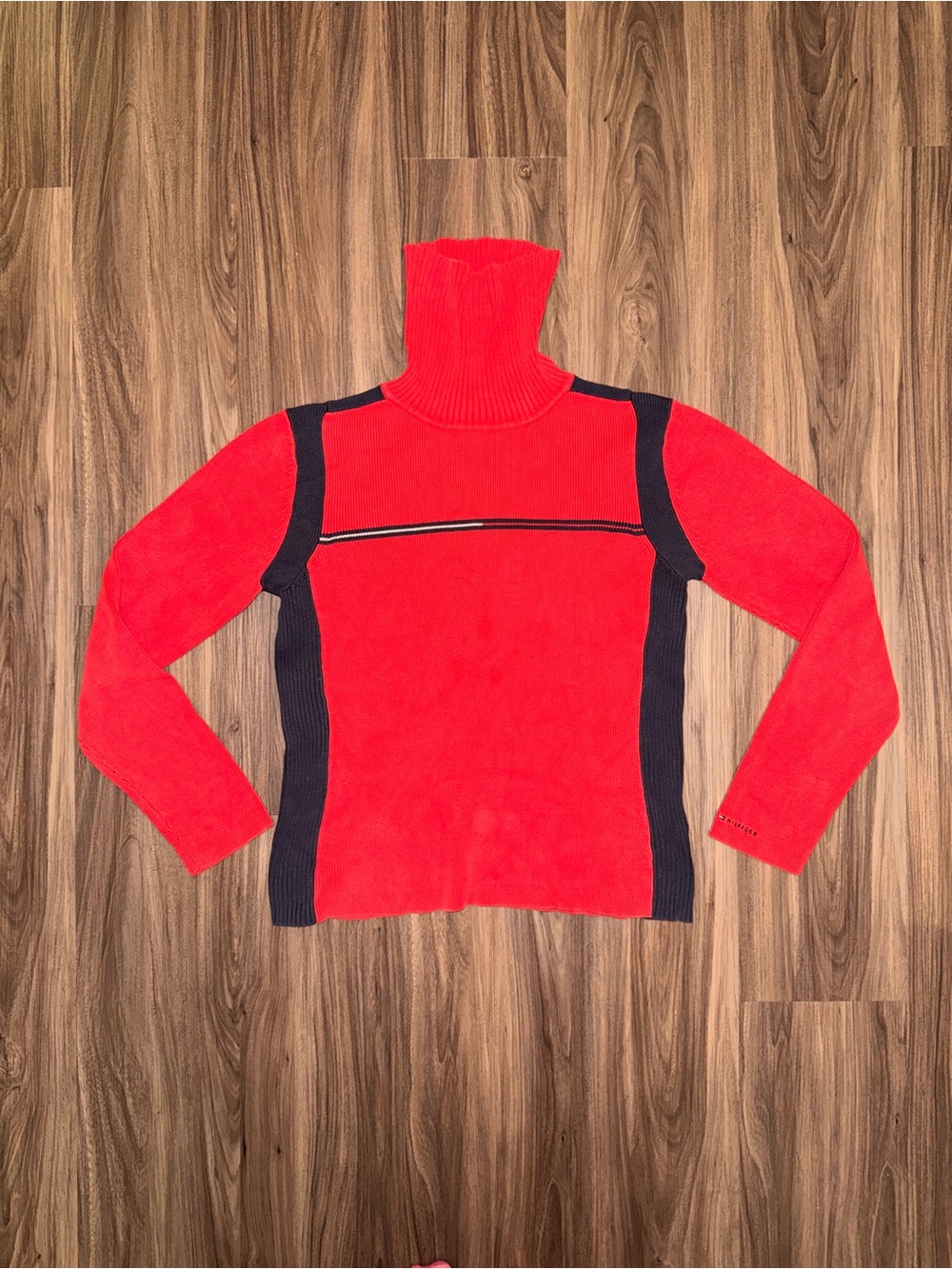 Vintage Tommy Hilfiger red and black striped turtleneck sweater